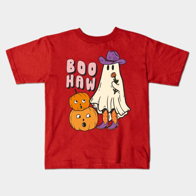 Halloween Boo Haw Ghost Funny Cowboy Cowgirl Kids T-Shirt by Teewyld